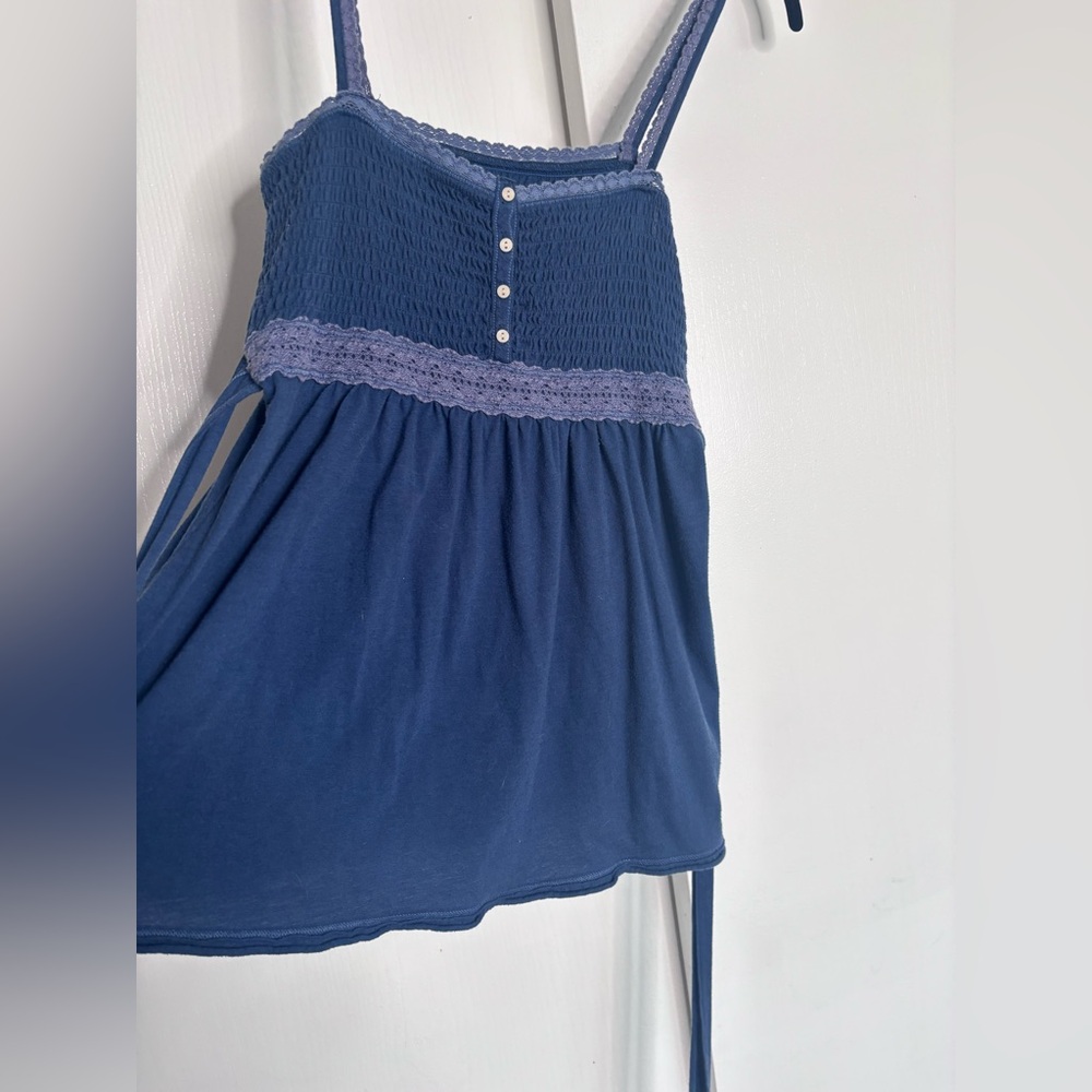 VTG Hollister Navy Smocked Babydoll Cami - Y2K Coquette L - Picture 3 of 6